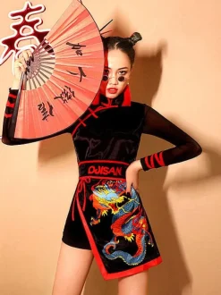 Jazz Dance Costumes Chinese Style Qipao Playsuit Dancing Wear