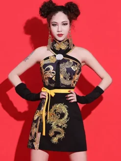 Jazz Dance Costumes Chinese Style Dragon Women Dress Gloves Sash Dancing Wear