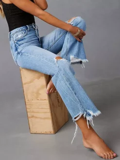 Jeans Bottoms SexyCasual Fringe Raised Waist Denim Jeans