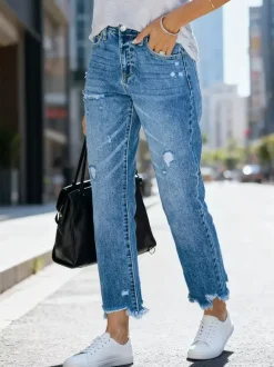 Jeans Women's Bottoms Distressed Cropped Denim Casual Jeans