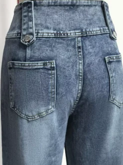 Jeans Women's Wide Sexy Cotton Casual Buttons Bottoms