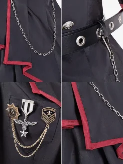 JoJo's Bizarre Adventure Queen Bite The Dust Military Gothic Lolita OP Dress 3 Pieces Set Black Chains Rivets