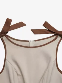 Jumpsuit Contrast Chocolate Trim Shoulder Tie Sleeveless High Waist Wide Leg Pants