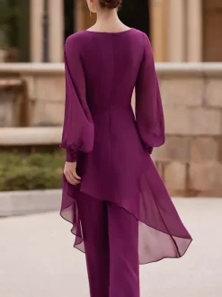 Jumpsuits Mother Dress V-Neck Long Sleeves Applique Wedding Guest Dresses