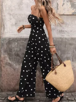 Jumpsuits Black Sleeveless Strapless Wide Summer One Piece Outfit
