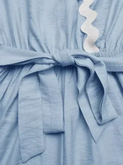 Jumpsuits Blue V-Neck Half Sleeves Strapless Viscose Straight Summer Playsuit