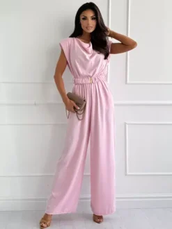 Jumpsuits Light Apricot Cowl Neck Sleeveless Straight Summer One Piece Outfit