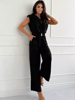 Jumpsuits Light Apricot Cowl Neck Sleeveless Straight Summer One Piece Outfit
