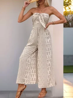Jumpsuits Printed Strapless Sleeveless Lace Up Strapless Straight Summer One Piece Outfit