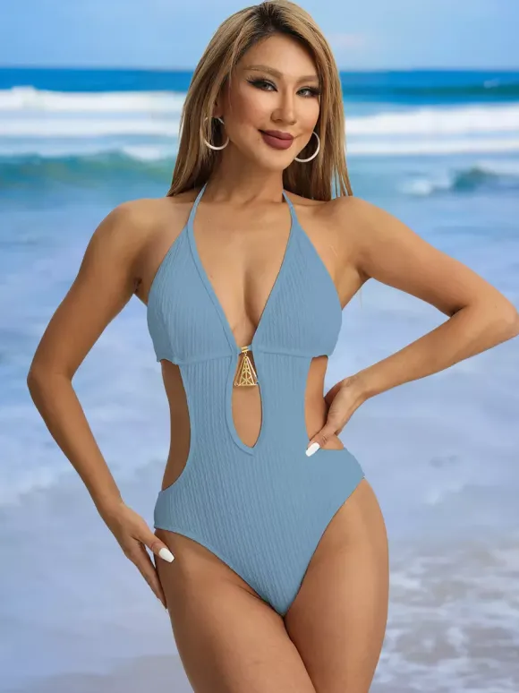 Keyhole Cut-Out Monokini Solid Color One-Piece Swimsuit For Summer 2026