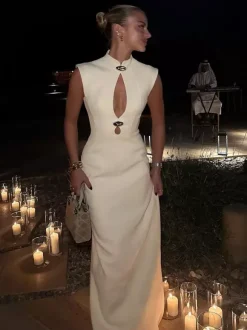 Keyhole Cutout Sleeveless Bodycon Maxi Dress For Women 2026