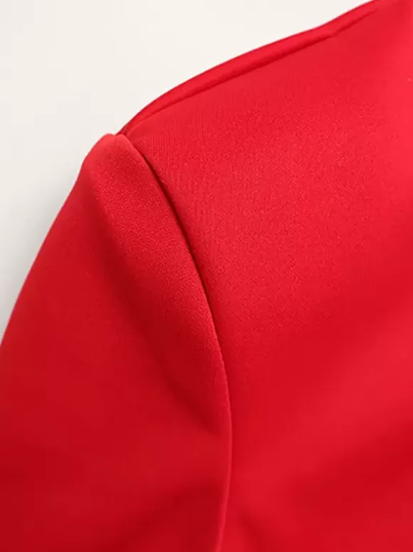 Keyhole Neck Mini Dress For Women - Red Elegant Padded Shoulder Long Sleeve Slim Fit Bodycon - Spring Date Night 2026