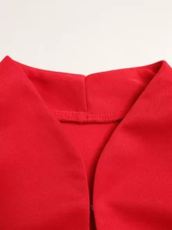 Keyhole Neck Mini Dress For Women - Red Elegant Padded Shoulder Long Sleeve Slim Fit Bodycon - Spring Date Night 2026
