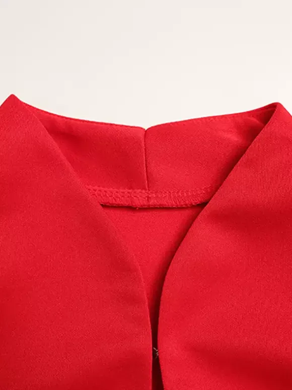 Keyhole Neck Mini Dress For Women - Red Elegant Padded Shoulder Long Sleeve Slim Fit Bodycon - Spring Date Night 2026