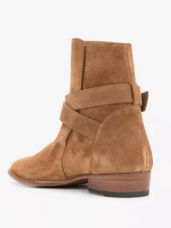 Khaki Ankle Boots Suede Leater Round Toe Buckle Detail Booties
