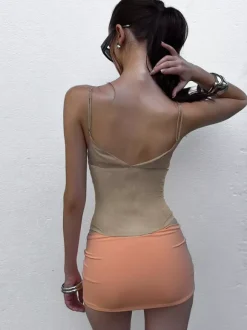 Khaki Cami Top Straps Neck Chic Shaping Camis For Women