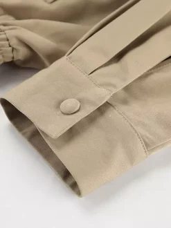 Khaki Lightweight Women's Bomber Jacket - Minimalist Collared Zip-Up Outerwear - Quiet Luxury Spring Casual Streetwear 2026