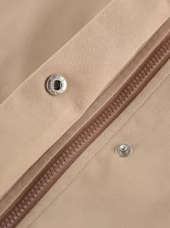 Khaki Stand Collar Women's Windbreaker Jacket - Chic Drawstring Waist Loose Fit - Utility Cargo Style Spring Streetwear 2026