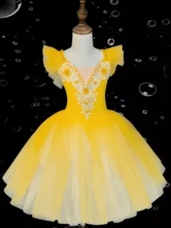 Kids Ballet Dance Dress Embroidered Ruffles Backless Ballet Skirt For Kids Dance Performance