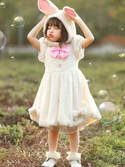 Kids Carnival Cosplay Costumes Bunny Dress with Hood Hat for Child