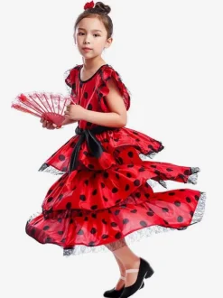 Kids Dance Costumes Polka Flamenco Dress Paso Doble Costumes Spanish Skirt for Girls Carnival