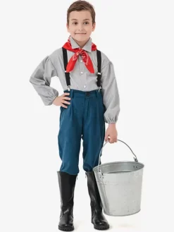 Kids Overalls Costumes Deep Blue Set with Scarf