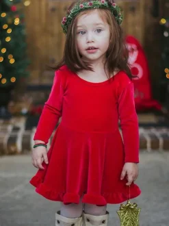 Kids Tunic Dress For Christmas Red Polyester Fiber Christmas Holidays Dress