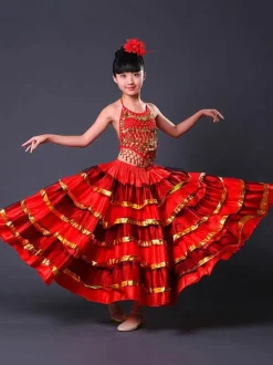 Kids Belly Dance Costumes Flamenco Dress Paso Doble Costumes Spanish Skirt for Girls Carnival