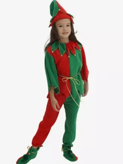 Kids Christmas Elf Costume Outfit 4 Piece Set Halloween