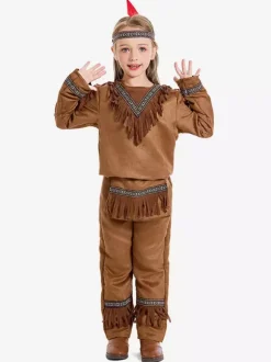 Kids Halloween Costumes Coffee Brown Halloween Set Kid's Polyester Headwear Pants
