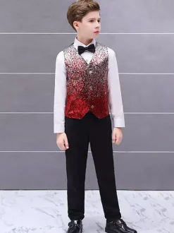 Kids Halloween Costumes Red Halloween Polyester Fiber Polyester Set Kid's Shirt Cravat