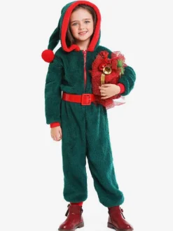 Kids Jumpsuit For Christmas Green Polyester Fiber Christmas Holidays Costumes