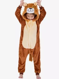 Kids Lion Kigurumi Onesie Pajamas Flannel Winter Sleepwear Mascot Animal Carnival Costume onesie pajamas