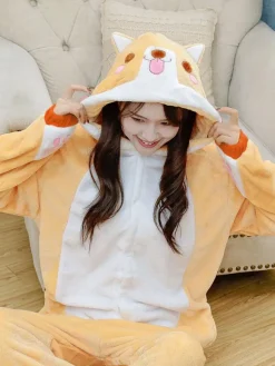 Kigurumi Pajamas Shiba Inu Dog Onesie Adults Unisex Flannel Winter Sleepwear Costume Cosplay Carnival onesie pajamas