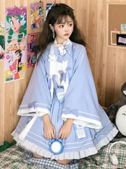 Kimono Lolita Skirt Ruffles Light Sky Blue Lolita Skirts