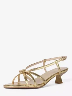 Kitten Heel Sandals Gold Open Toe Bow Strappy Sandal Shoes For Women
