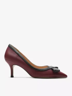 Kitten Heel Pumps Black Pointed Toe Bow Slip On Pumps For Women