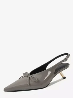 Kitten Heel Pumps Pointed Toe Bow Slip On Prom Shoes