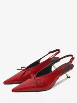 Kitten Heel Pumps Pointed Toe Bow Slip On Prom Shoes