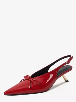 Kitten Heel Pumps Pointed Toe Bow Slip On Prom Shoes