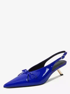 Kitten Heel Pumps Pointed Toe Bow Slip On Prom Shoes