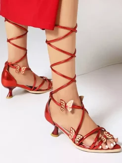 Kitten Heel Sandals Open Toe Lace Up Sandal Shoes