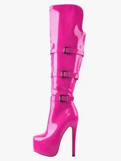 Knee High Boots Women's PU Leather Knee-High Boots Buckle Stiletto Heel