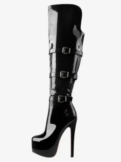 Knee High Boots Women's PU Leather Knee-High Boots Buckle Stiletto Heel