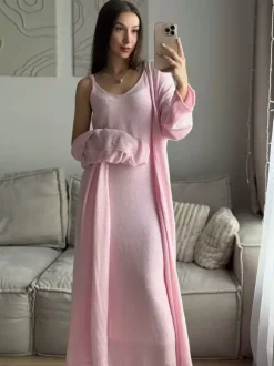 Knit 3-piece Co-ord Set Maxi Dress And Long Cardigan And Slip Dress For Women 2026