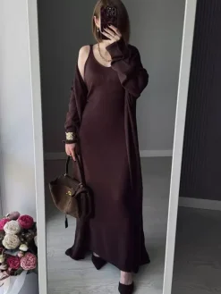 Knit 3-piece Co-ord Set Maxi Dress And Long Cardigan And Slip Dress For Women 2026