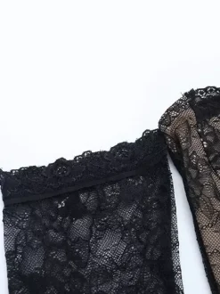 Lace Corset Dress For Women - Black Off Shoulder Long Sleeve Bodycon Mini Dress - Spring Clubwear Evening Party 2026