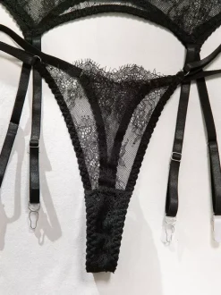 Lace Cupless Lingerie Lace Black Bra Panty 4-Piece Sets