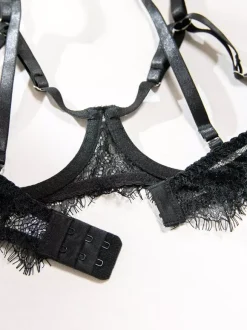 Lace Cupless Lingerie Lace Black Bra Panty 4-Piece Sets