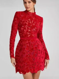 Lace Dress High Neck Long Sleeve Birthday Party Spring Mini Dress For Women 2026